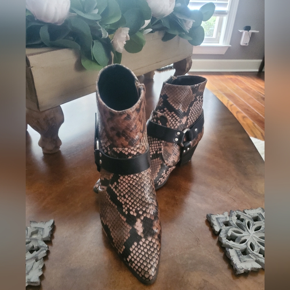 Snakeskin Ankle Boots with Black Accents